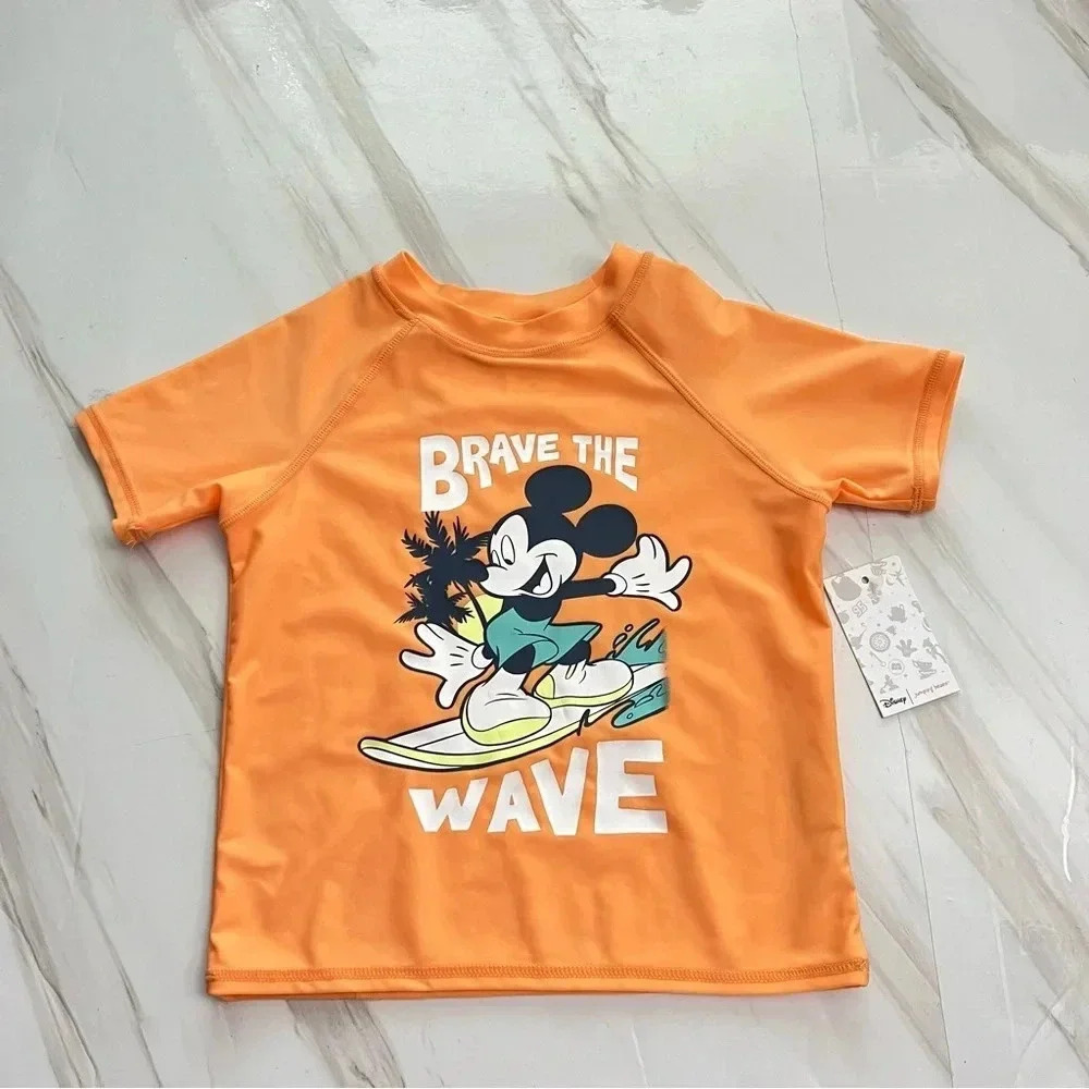 Disney's Mickey Mouse Boys "Brave the Wave" Rash Guard Swimsuit Top Size 4T